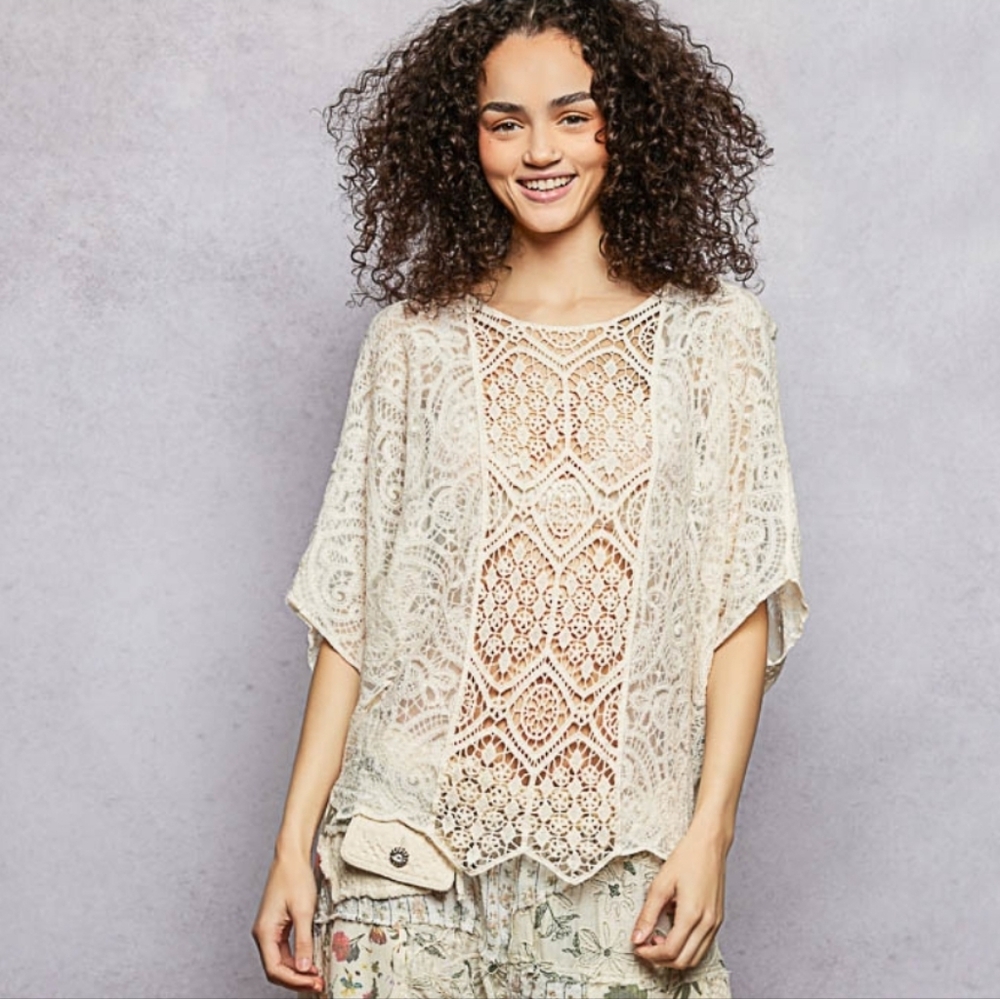NS11. POL Bohemian Crochet Lace Oversized Top In One Size